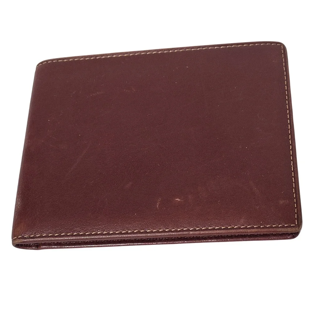 Trafalgar Mens Brown Leather Bifold Wallet Slim Credit Card Billfold -Imperfect